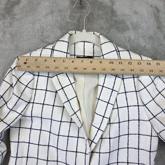 J Crew Blazer Womens Size 2 White Navy Windowpane Tweed One Button Jacket F0792 - Picture 8 of 16